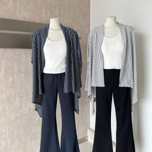 2026 Early Autumn Striped Cardigan Halter Cami Flared Pants Three-Piece Set Women Korean Relaxed Casual Outfit