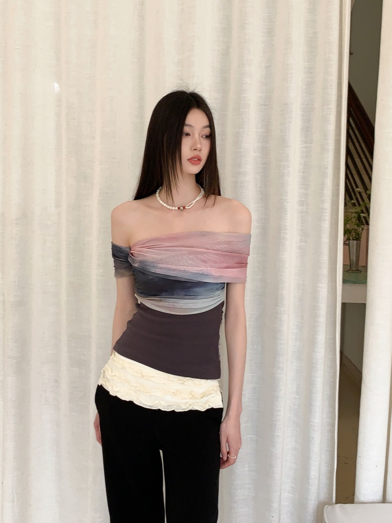 Artistic Gradient Mesh One-Shoulder Women's T-Shirt