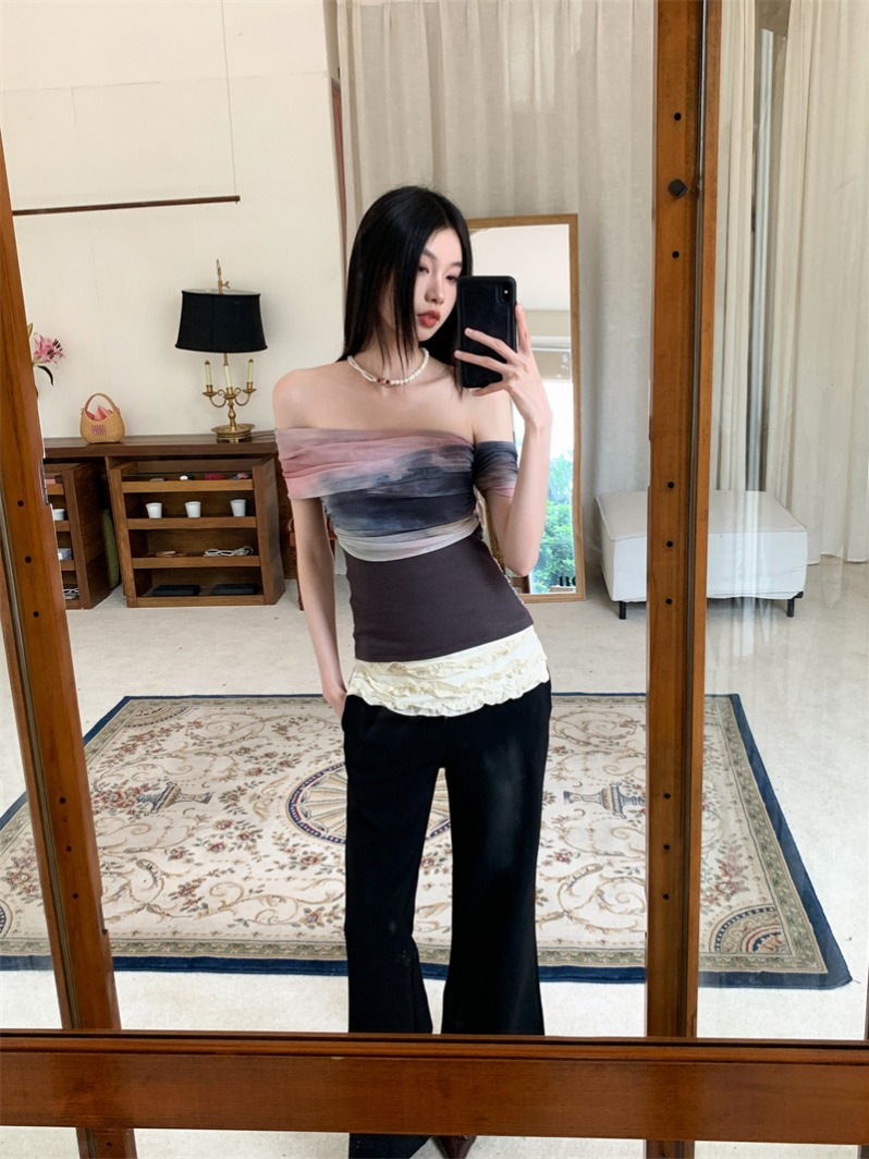 Artistic Gradient Mesh One-Shoulder Women's T-Shirt - Image 2