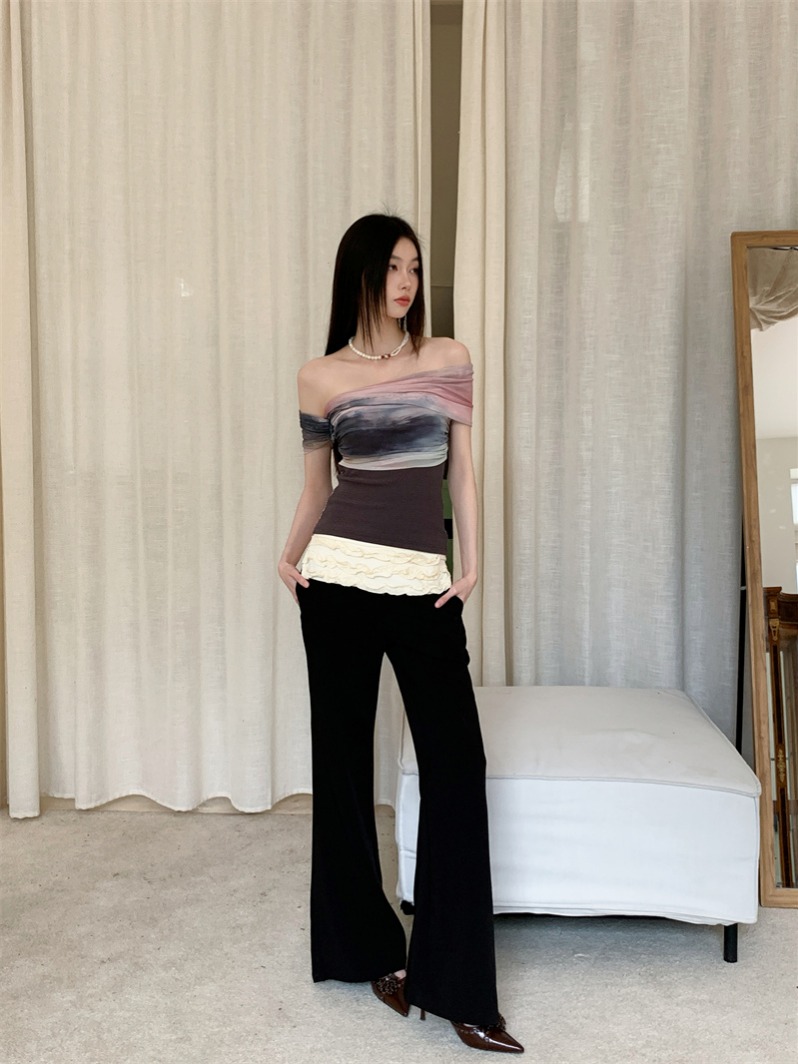 Artistic Gradient Mesh One-Shoulder Women's T-Shirt - Image 3