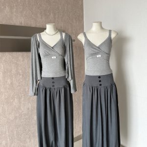 Autumn Three-Piece Set for Women Korean Style Cami Sun Protection Cardigan High Waist Wide Leg Pants