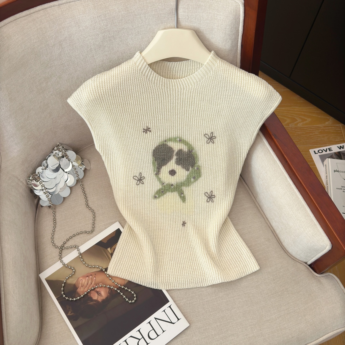 Cartoon Knit Top for Women Sweet Cool Slimming Short Sleeve Fall 2026