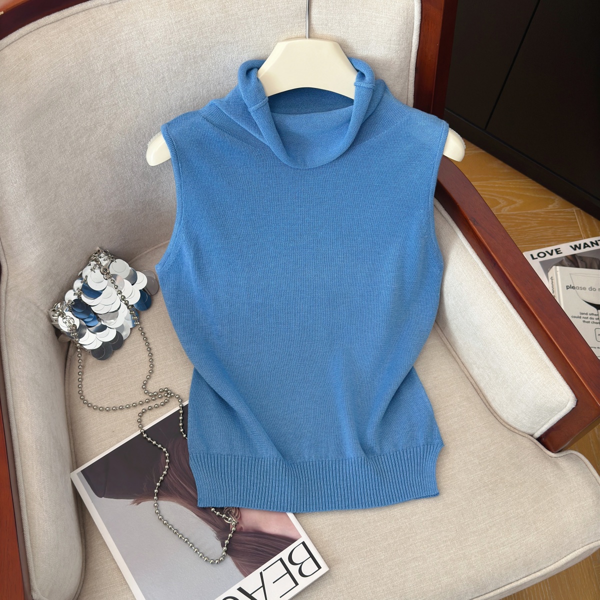 Korean Style High Neck Knit Vest Women Slimming Versatile Early Autumn Top