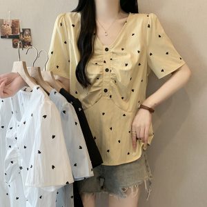 Plus Size Sweet V-Neck Heart Short Sleeve Top Summer 2026 - Style 601edb