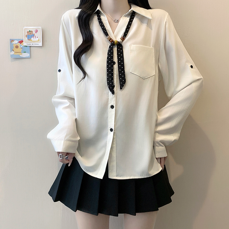 Plus Size Women's Elegant Tie Neck Shirt 2026 Fall Knit Blouse - Image 2