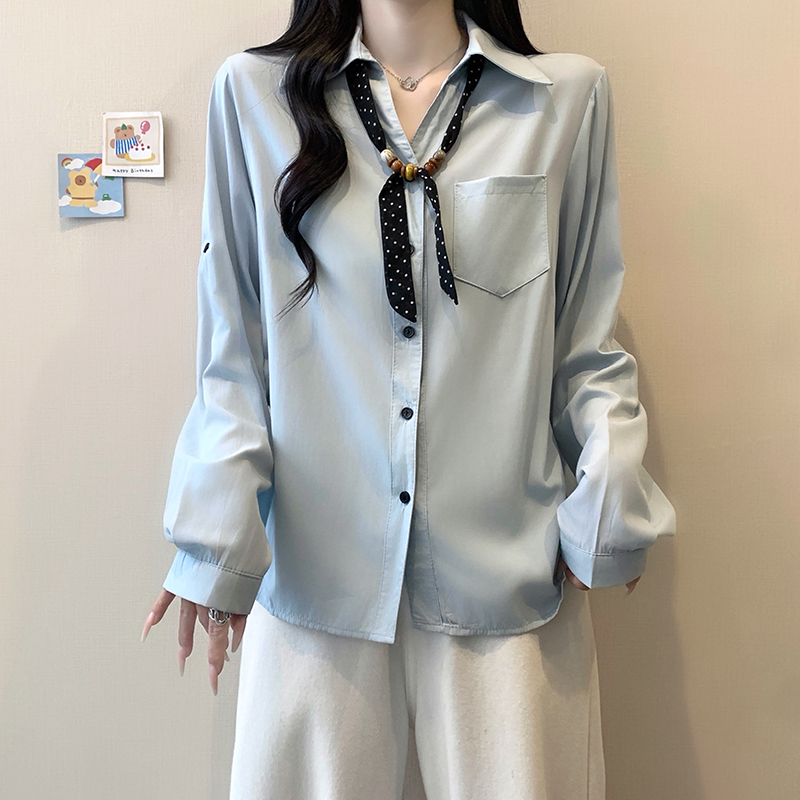 Plus Size Women's Elegant Tie Neck Shirt 2026 Fall Knit Blouse - Image 3