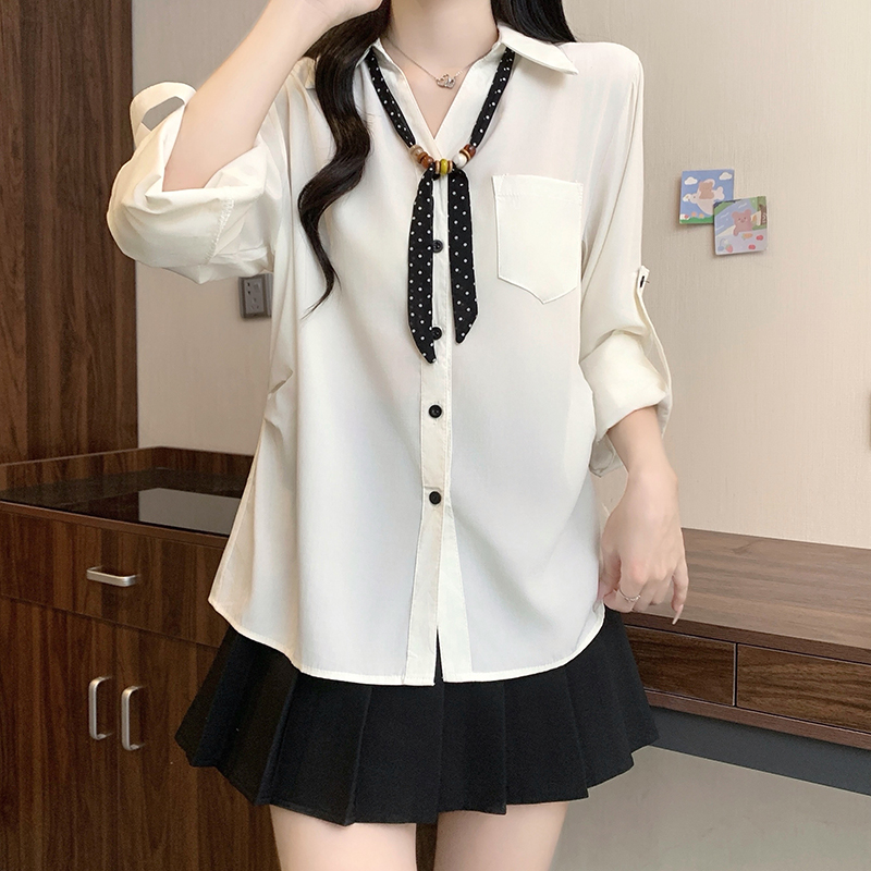 Plus Size Women's Elegant Tie Neck Shirt 2026 Fall Knit Blouse - Image 5