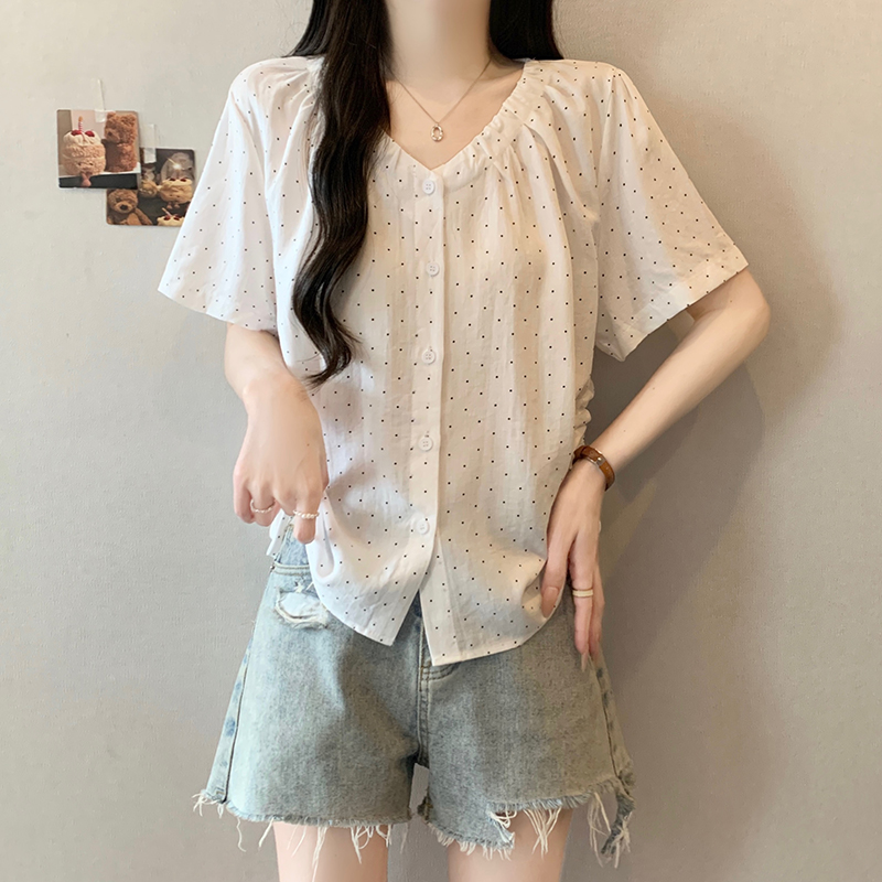 Plus Size Women's V-Neck Polka Dot Drawstring Short Sleeve Top Summer 2026 - Image 3