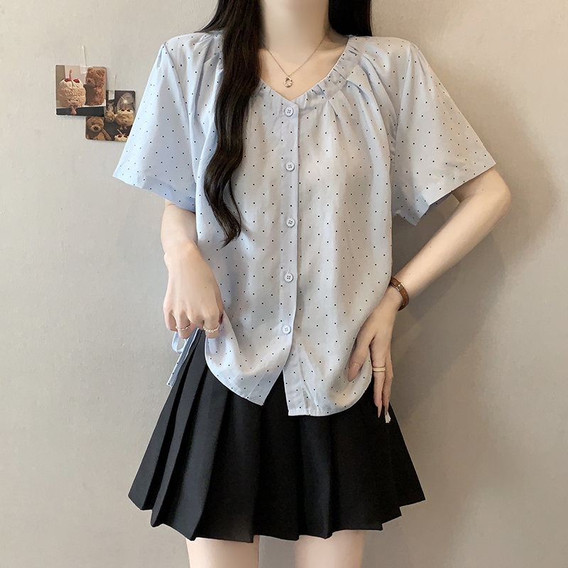 Plus Size Women's V-Neck Polka Dot Drawstring Short Sleeve Top Summer 2026 - Image 4