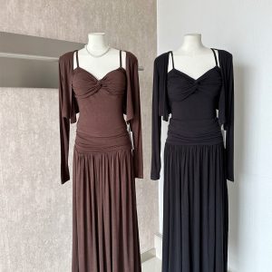 Retro Three-Piece Fashion Set Cami Cardigan and Flowy Skirt