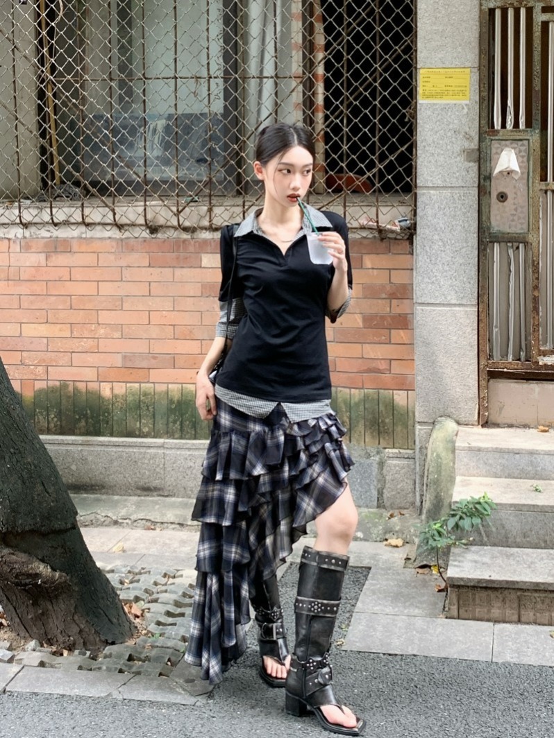 Spring Summer Preppy Plaid Patchwork Polo Short Sleeve Top - Image 4