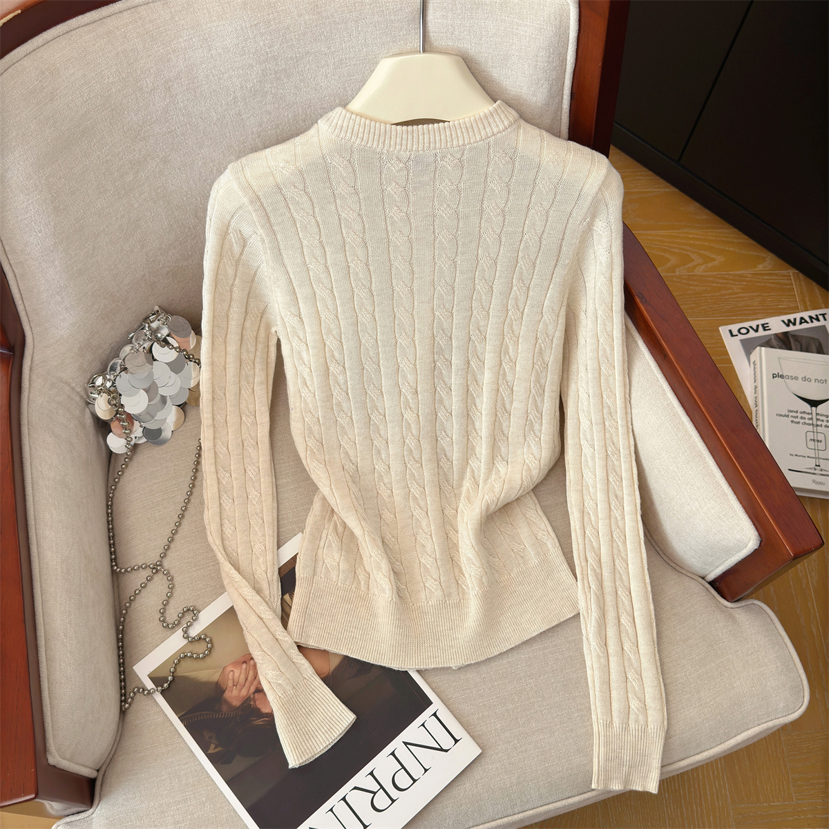 Women's Ribbed Cable Knit Cardigan Korean Style Long Sleeve - Style 66373f - Image 4